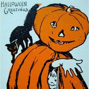 Halloween Postcard Metropolitan News 1133 Goblin Boy Black Cat Vintage Fantasy